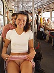 Cheerful naughty girls and too horny mature women showing their exciting looking nude pussies upskirt at various unexpected public places