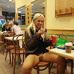 Amateur porn - naughty girls spreading legs and flashing nude pussies upskirt in public. They dont wear panties and love it