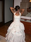 Bride takes her wedding dress off after wedding ceremony, and goes to honeymoon vacation with husband. There she enjoys life, taking sun baths nude, having oral and vaginal sex with him and more - amateur porn photos