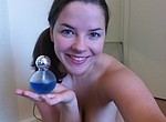 Very cute girl Brynn is smiling so sexy before posing nude for you, showing her great natural body with big tits, and masturbating her pussy by parfume bottles used as sex toys